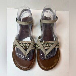 Toms Lexi taupe & woven pattern boho Aztec strappy thong sandals size 7.5